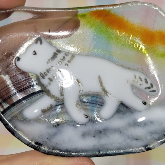 Yukon glass trinket dish 3D wolf husky northern hand painted souvenir - Picture 5 of 6